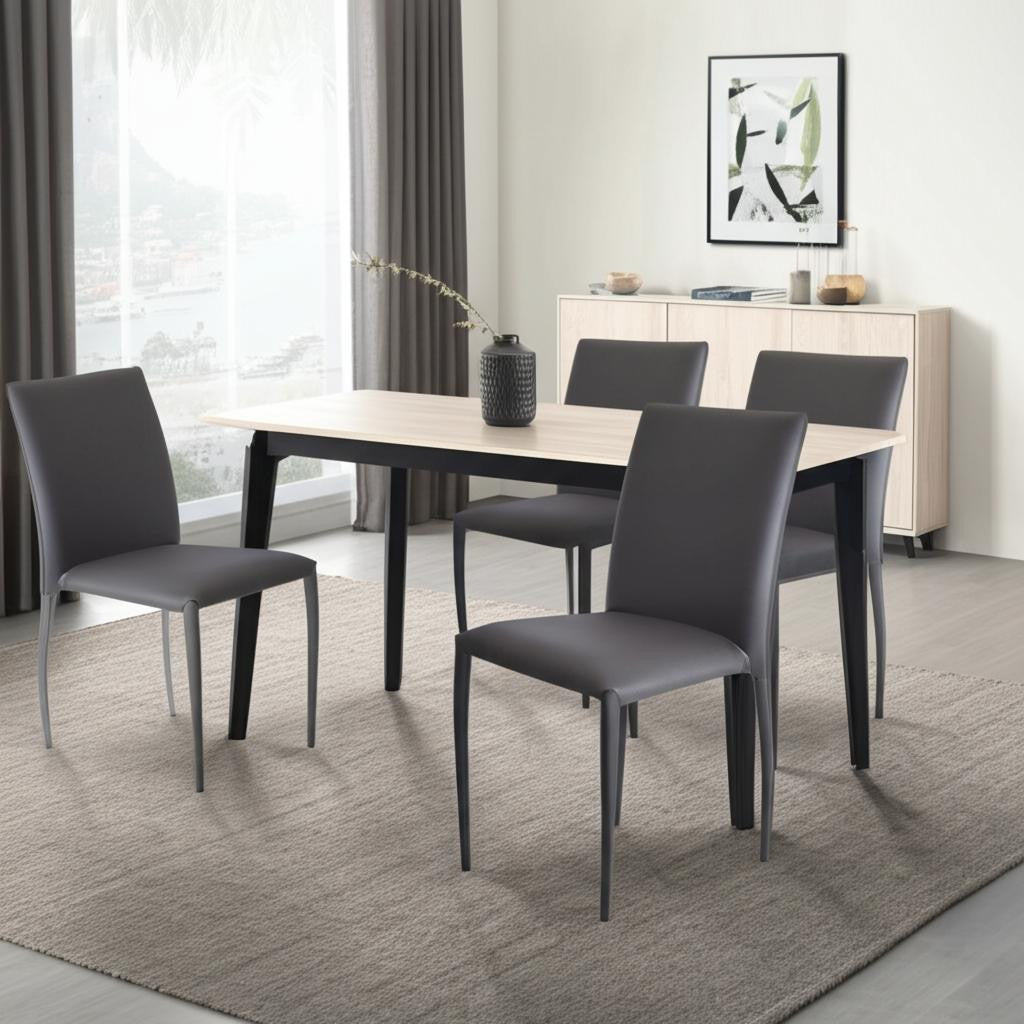 Set of Four Gray Upholstered Faux Leather Dining Side Chairs