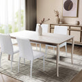 Set of Four White Upholstered Faux Leather Dining Side Chairs