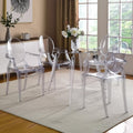 Set of Four Clear Heavy Duty Plastic King Louis Back Dining Arm Chairs