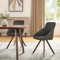 Set of Two Tufted Gray and Brown Upholstered Fabric Dining Arm Chairs