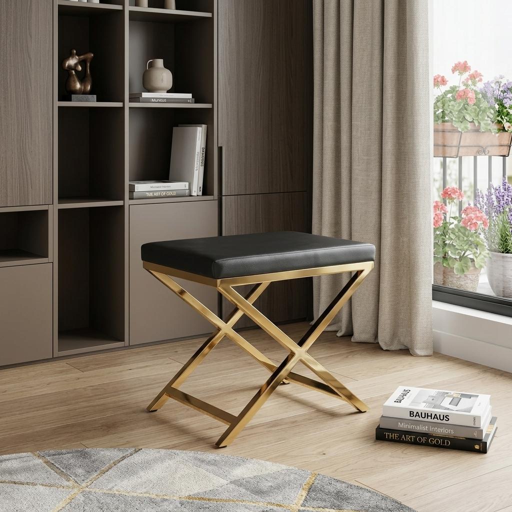 21 Charcoal and Gold Faux Leather Vanity Chair