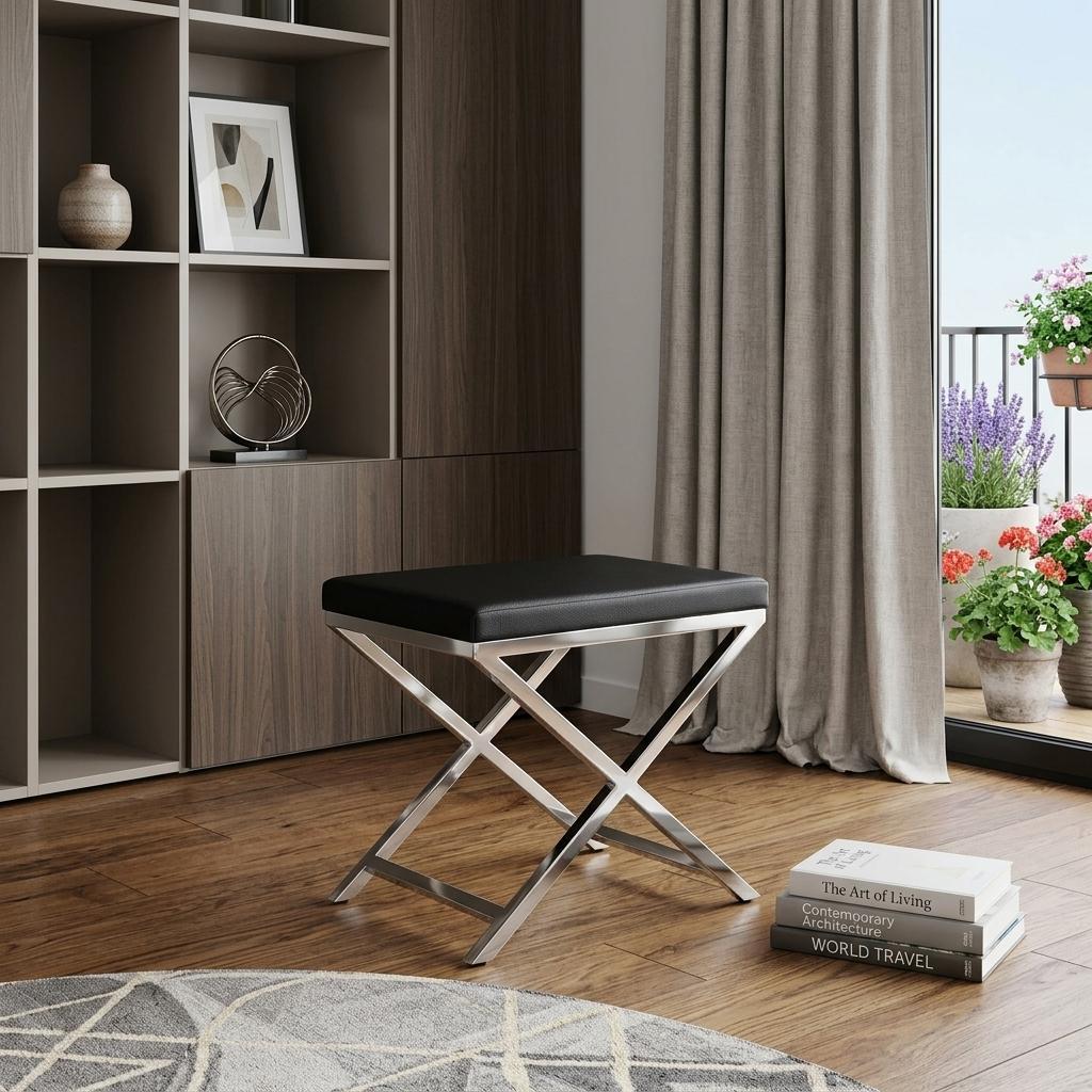 21 Black and Silver Faux Leather Vanity Chair