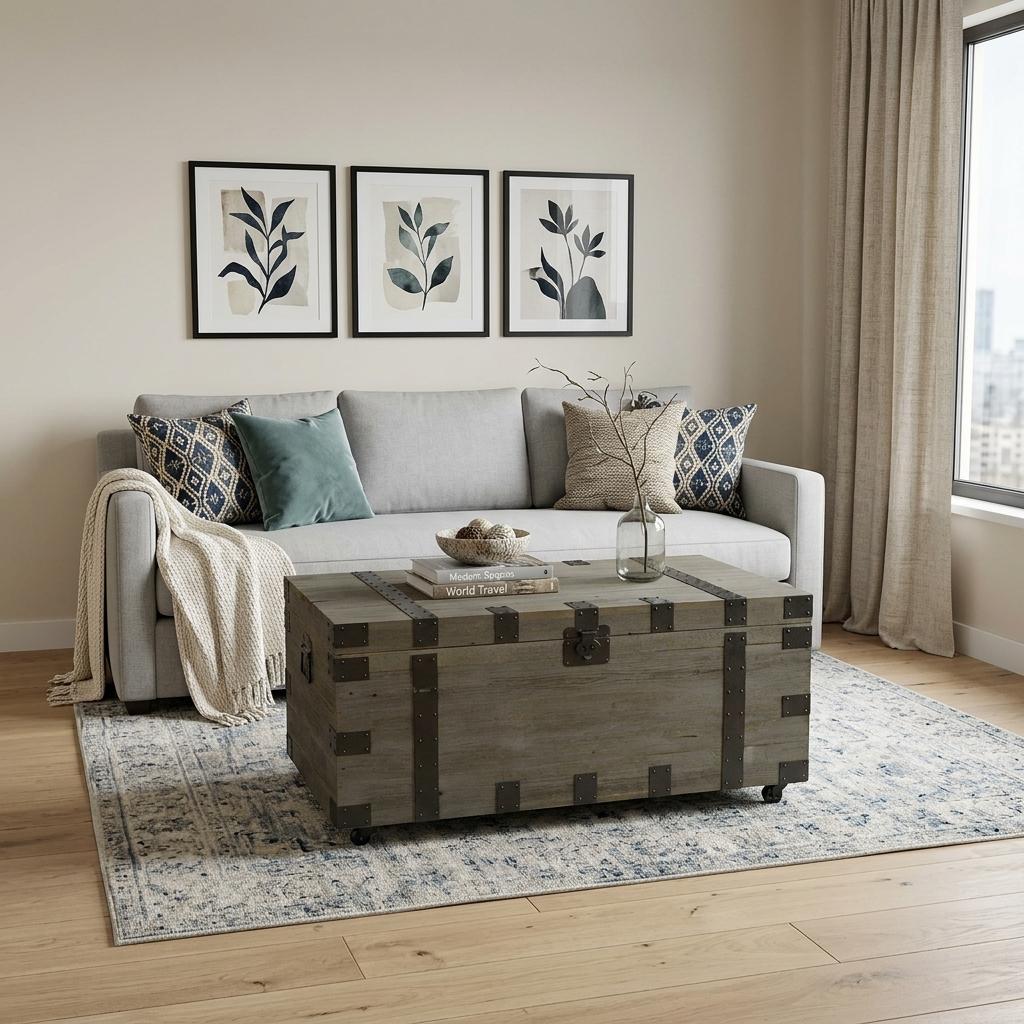 22 Brown Reclaimed Wood Distressed Trunk Coffee Table