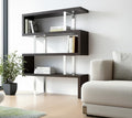 67 Black And Silver Metal and Wood Three Tier Etagere Bookcase