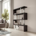 67 Espresso And Silver Metal and Wood Three Tier Etagere Bookcase