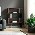 67 Brown And Silver Metal and Wood Three Tier Etagere Bookcase