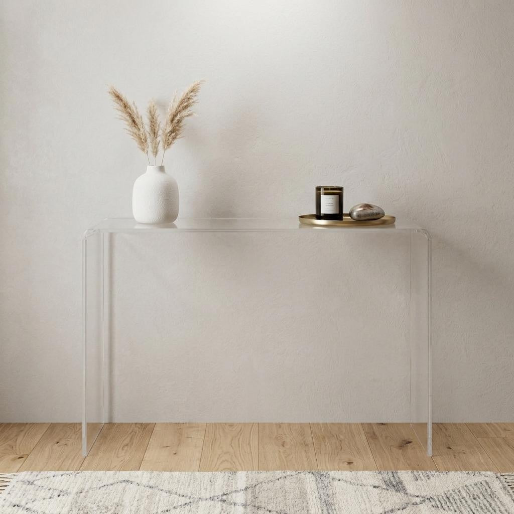 47 White Glass Frame Console Table