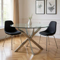54 Clear and Silver Glass and Metal Cross Leg Base Round Top Dining Table