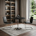 36 Black and Silver Wood and Metal Pedestal Base Round Top Dining Table