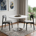 36 White and Silver Wood and Metal Pedestal Base Round Top Dining Table