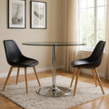 42 Clear and Silver Glass and Metal Pedestal Base Round Top Dining Table