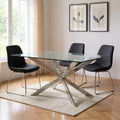 87 Clear and Silver Glass and Metal Cross Leg Base Dining Table
