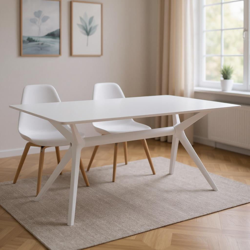 47 White Wood and Heavy Duty Plastic Trestle Base Dining Table