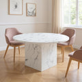 60 Gray and White Marble Pedestal Base Round Top Dining Table
