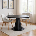 51 Black Stone and Metal Self-Storing Leaf Pedestal Base Round Top Extendable Dining Table