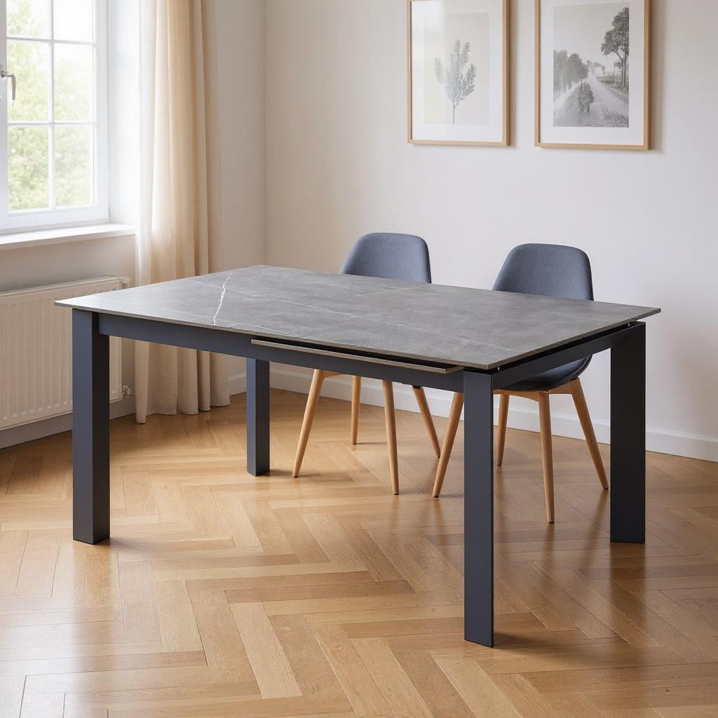 55 Gray Ceramic and Metal Self-Storing Leaf Extendable Dining Table