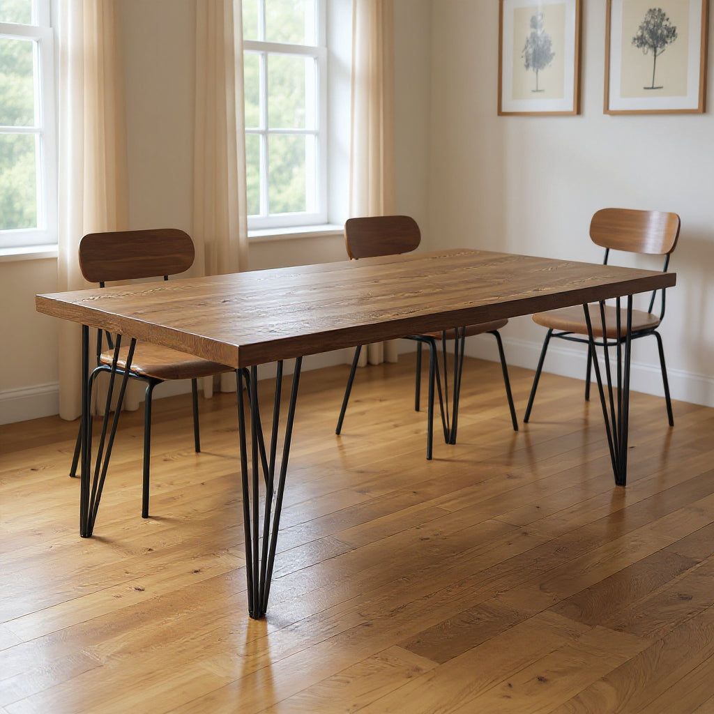 63 Brown and Black Wood And Metal Dining Table