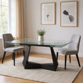 71 Clear and Black Glass and Metal Self-Storing Leaf Sled Base Extendable Dining Table