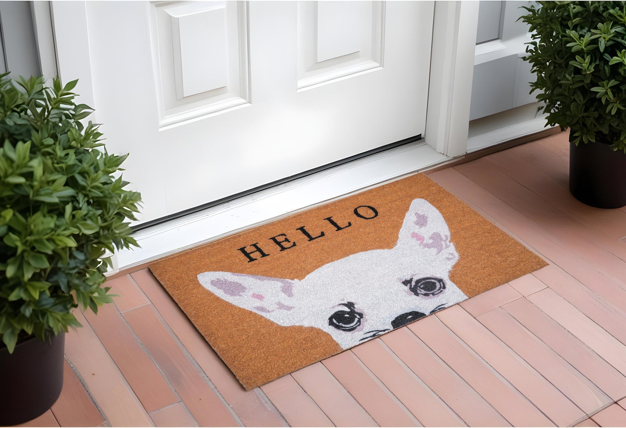 24 X 36 Natural Black and White Coir Chihuahua Hello Outdoor Door Mat