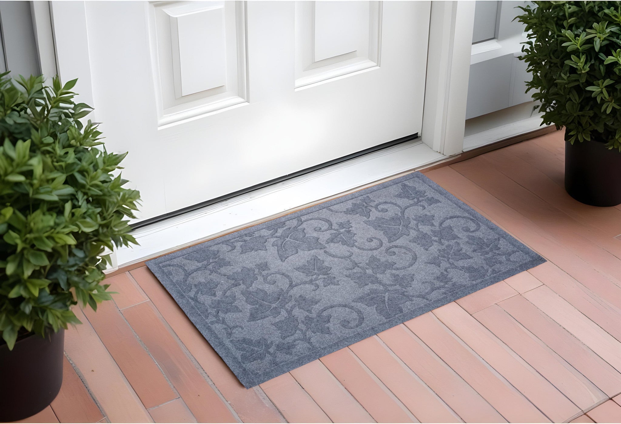 24 X 36 Light Gray Rubber Botanical Leaves Outdoor Door Mat