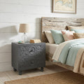 24 Gray Solid Wood Carved Scrollwork Two Drawer Nightstand