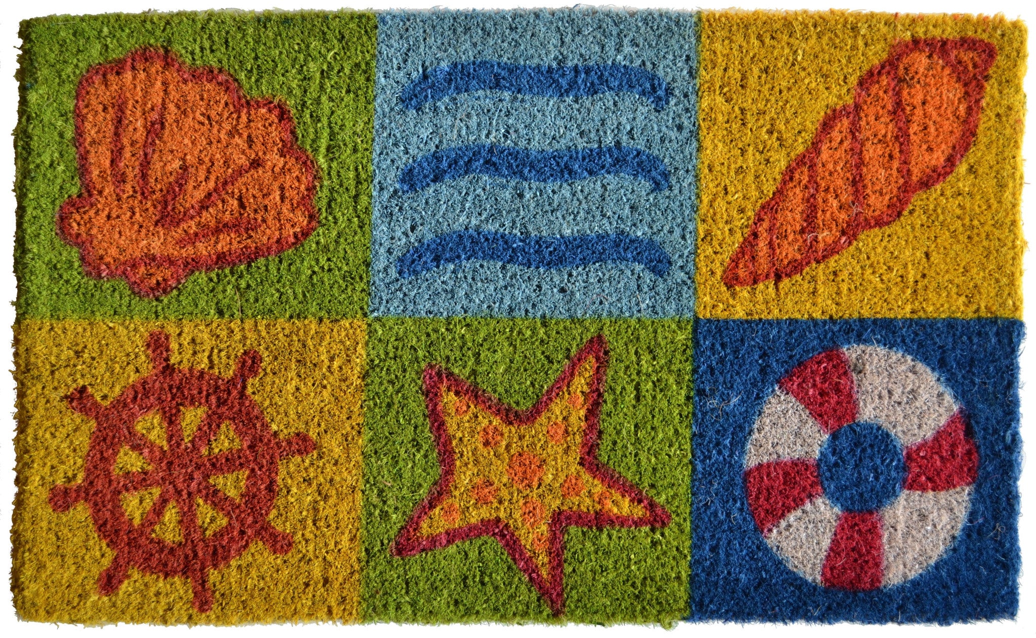 18 X 30 Orange Yellow Coir Seashells Outdoor Summer Door Mat