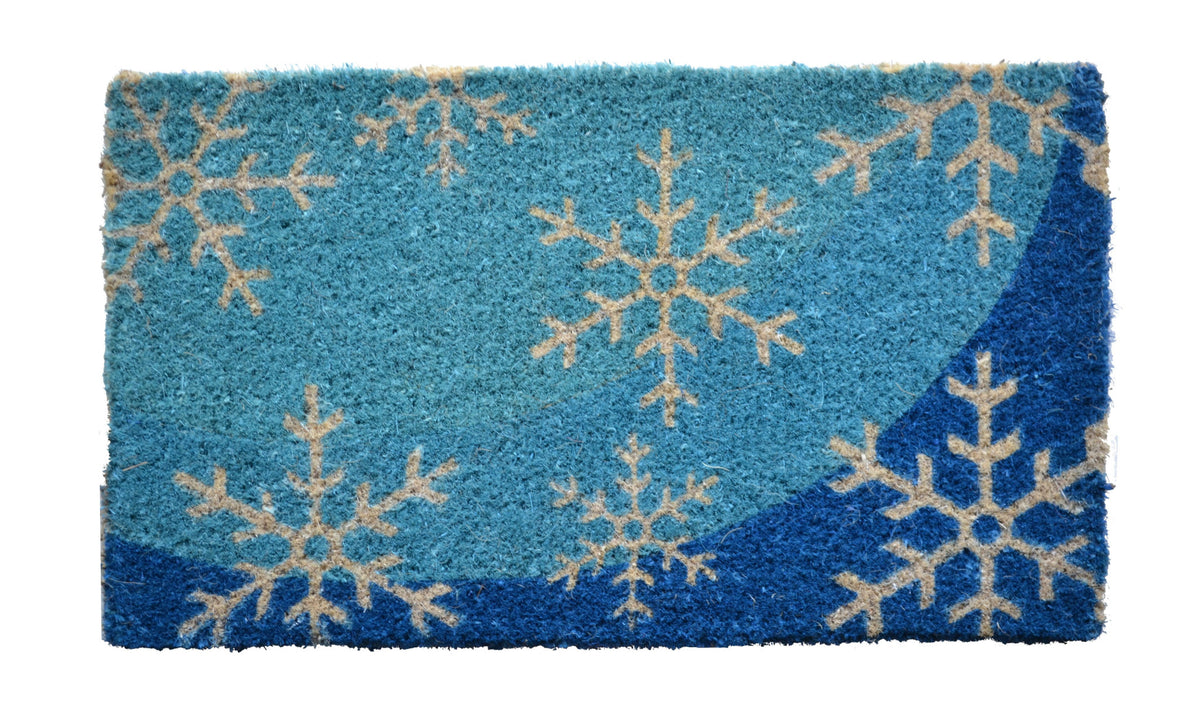 18'' X 30'' Blue and White Coir Snowflake Outdoor Winter Door Mat