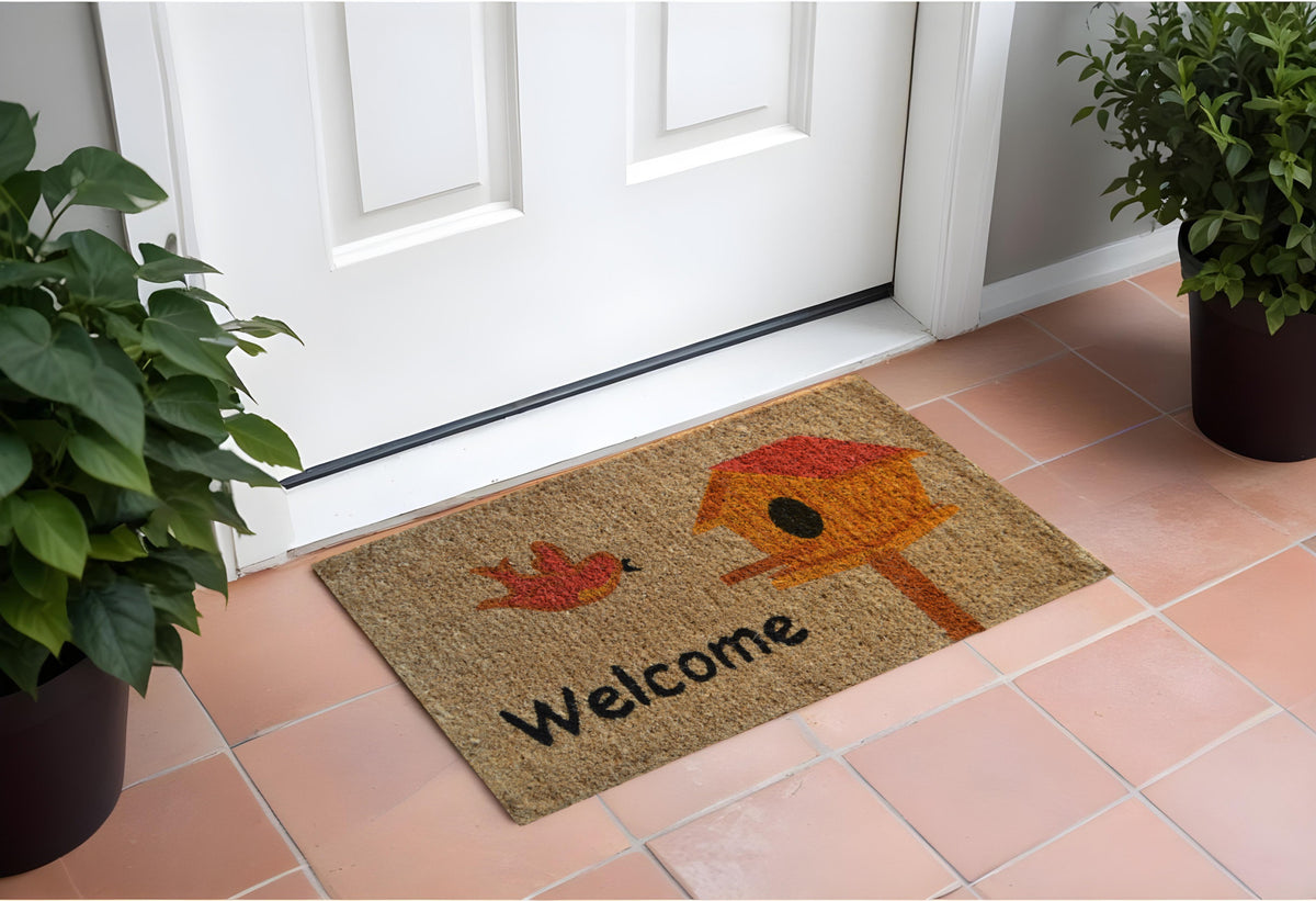 18'' X 30'' Beige and Black Coir Bird Welcome Outdoor Door Mat