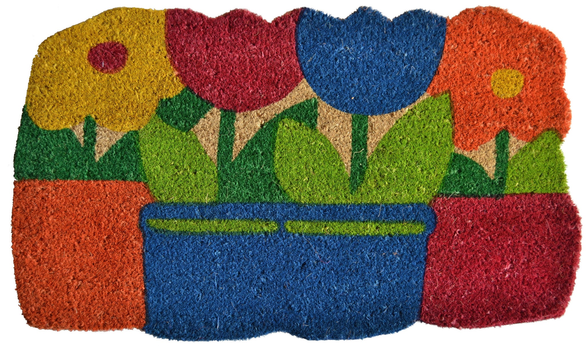 18 X 30 Blue and Red Coir Floral Outdoor Door Mat