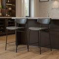 Set of Two 30 Black Faux Leather and Steel Low Back Bar Height Bar Chairs