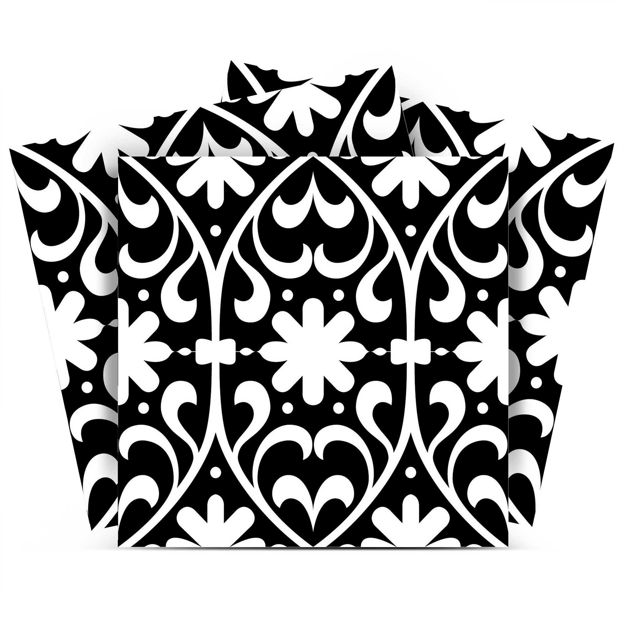 12 X 12 Black and White Floral Peel and Stick Removable Tiles