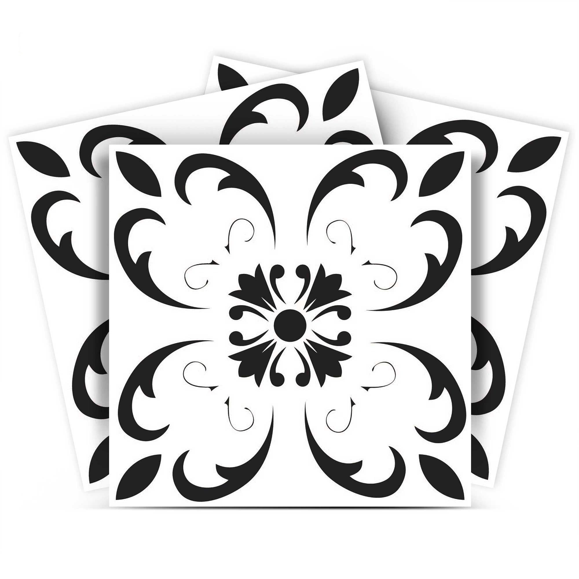 12 X 12 Black and White Delia Peel and Stick Removable Tiles