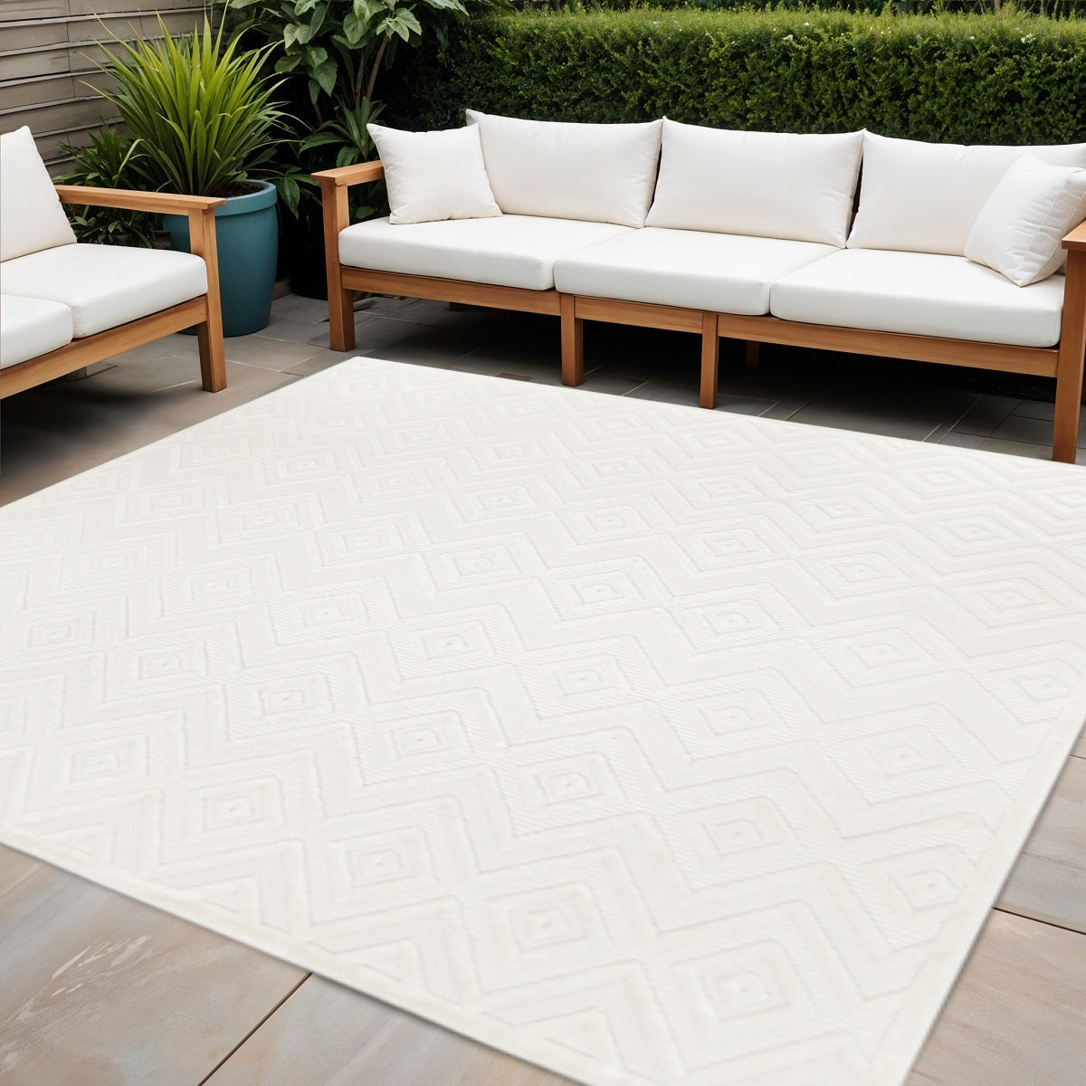 9 Ivory And White Square Geometric Indoor Outdoor Area Rug