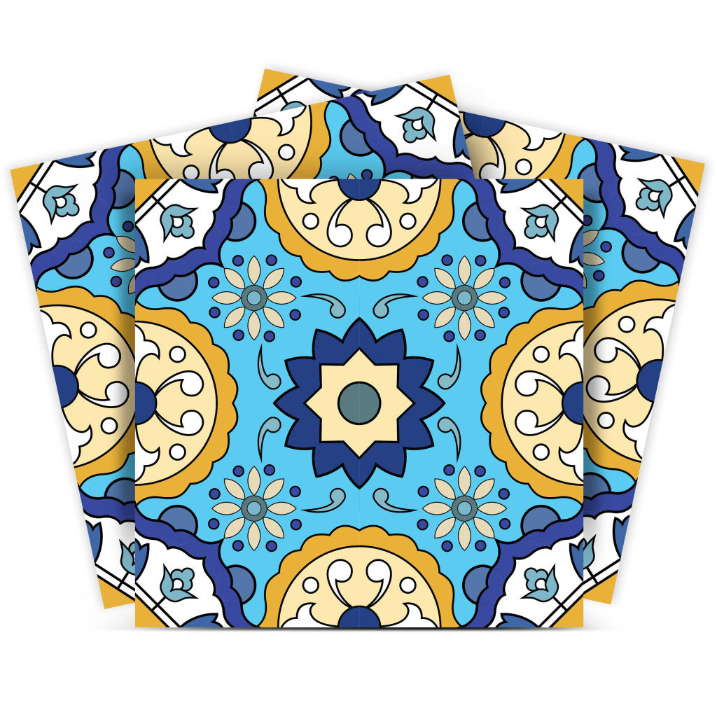 12 X 12 Aqua Floral Peel and Stick Removable Tiles