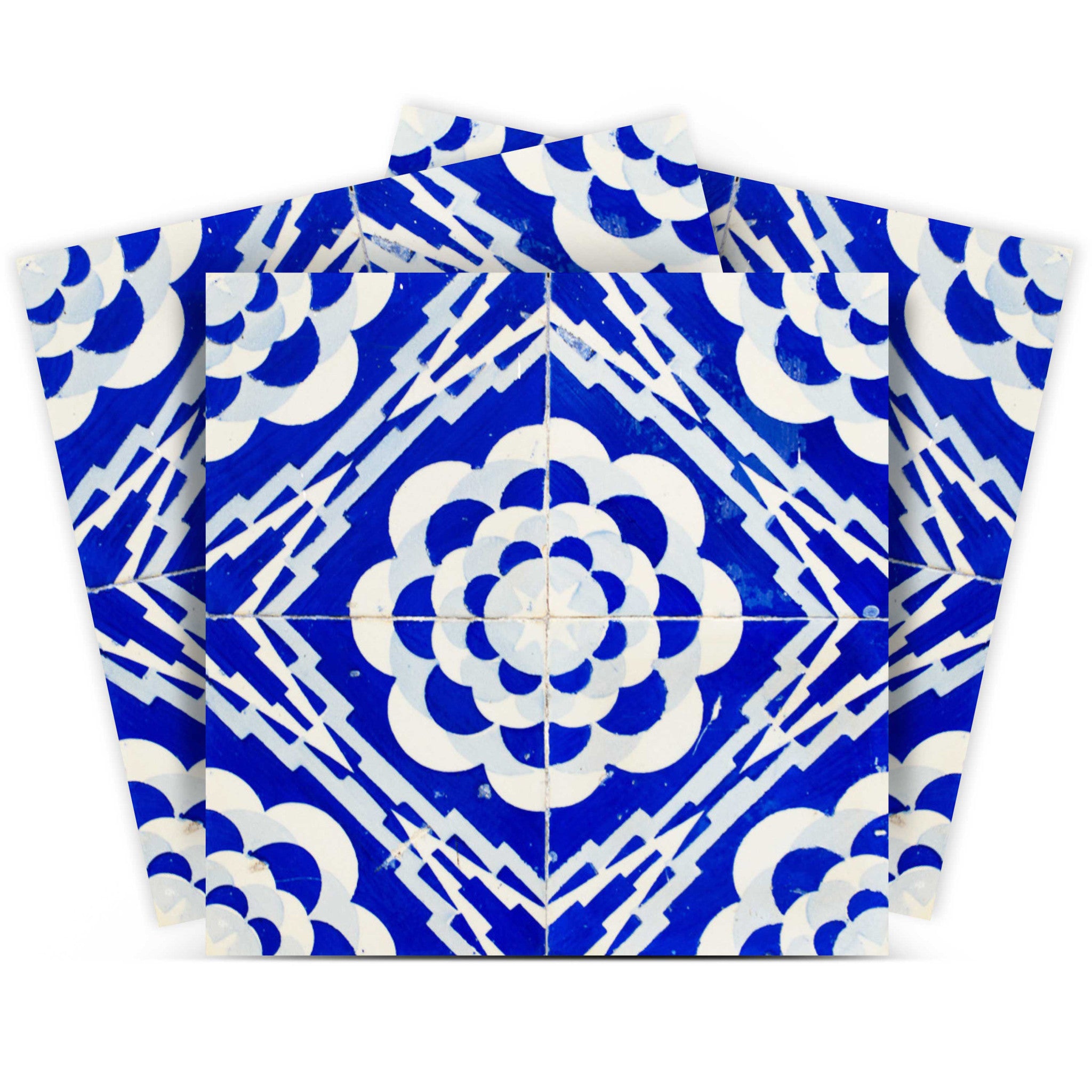 12 X 12 Blue And White Gerbera Peel And Stick Removable Tiles