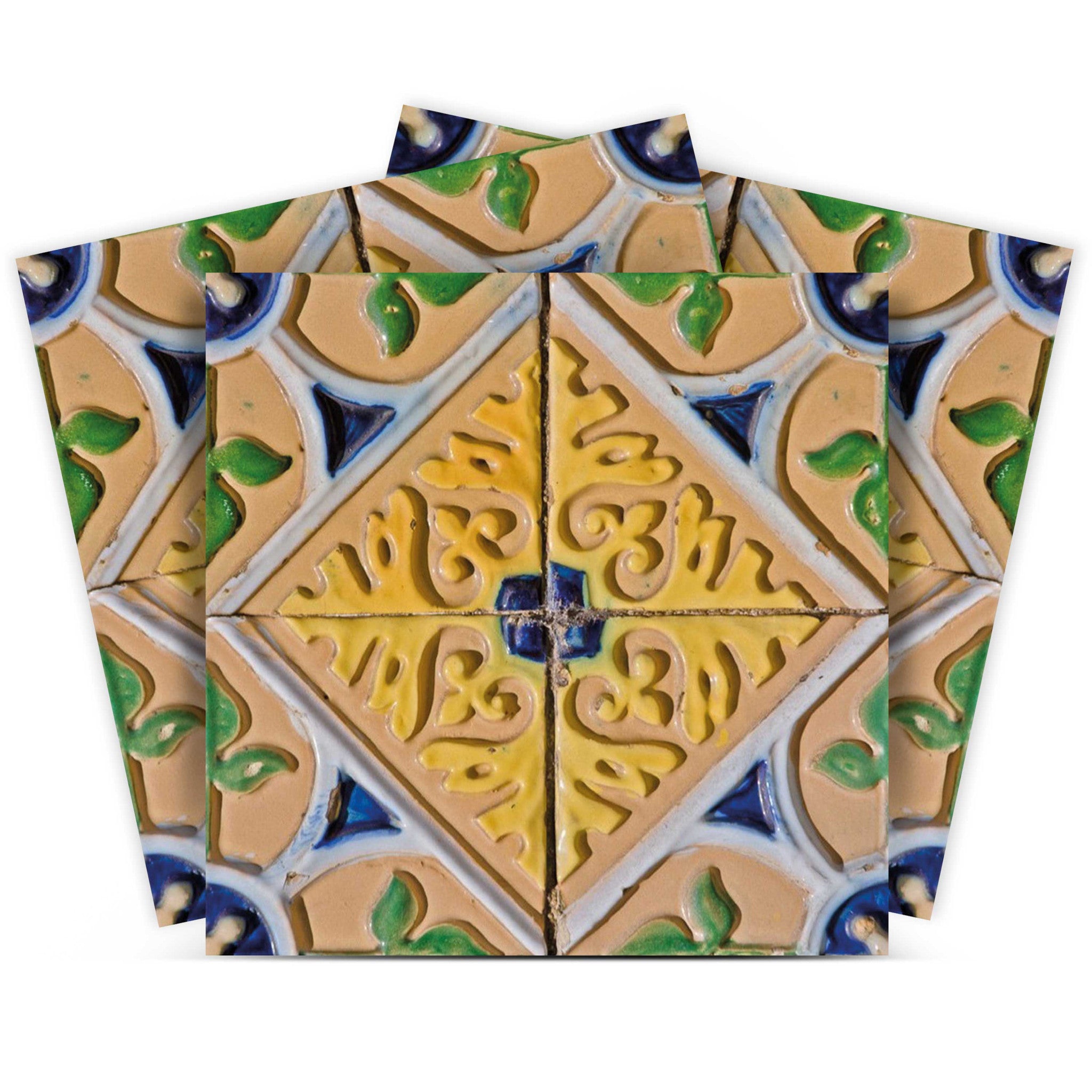 12 X 12 Yellow Blue Provence Peel and Stick Removable Tiles