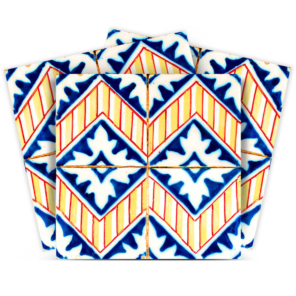 12 X 12 Blue Yellow Zig Peel and Stick Tiles