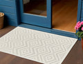 3 X 5 Ivory And White Geometric Indoor Outdoor Area Rug