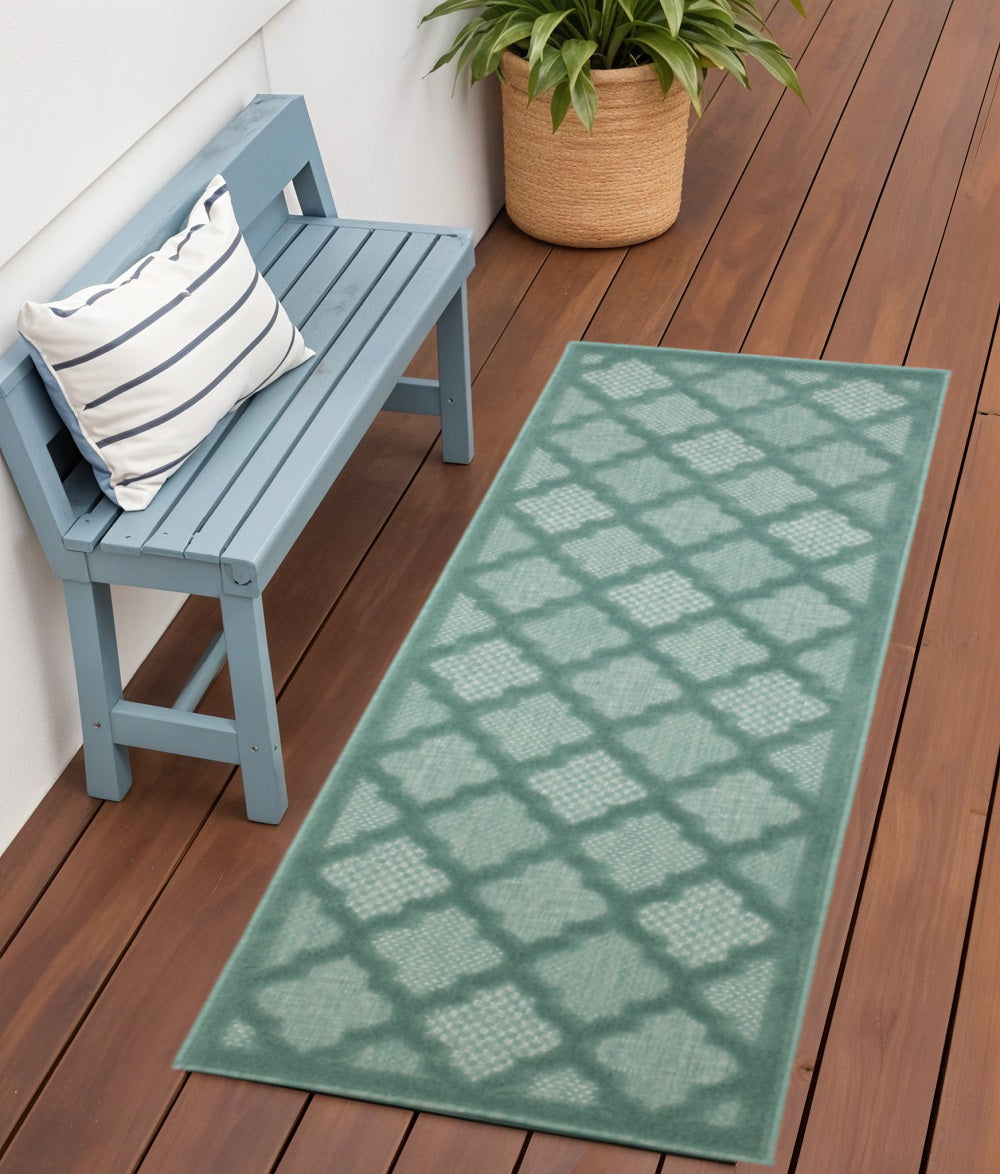 6 Aqua And Teal Blue Geometric Indoor Outdoor Area Rug