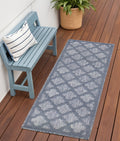 6 Denim Blue And Ivory Geometric Indoor Outdoor Area Rug