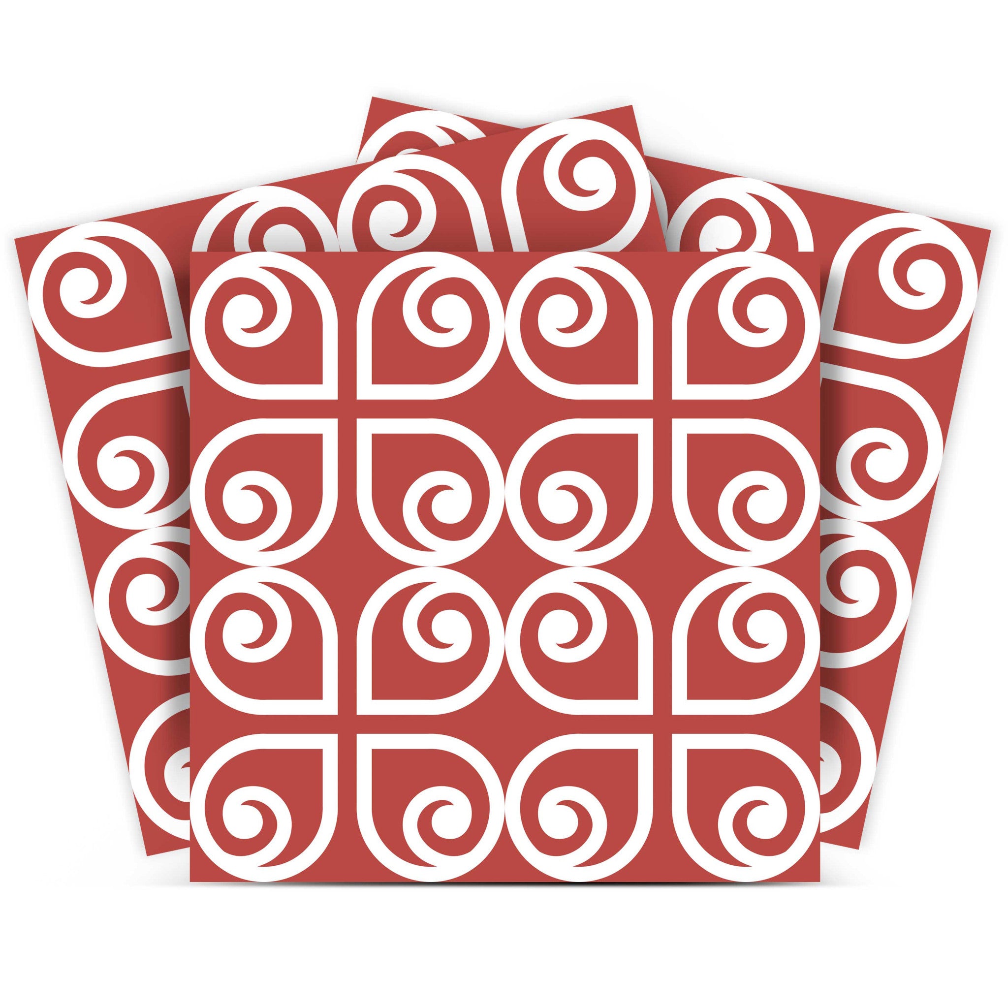 12 X 12 Brick Red And White Scroll Peel and Stick Removable Tiles