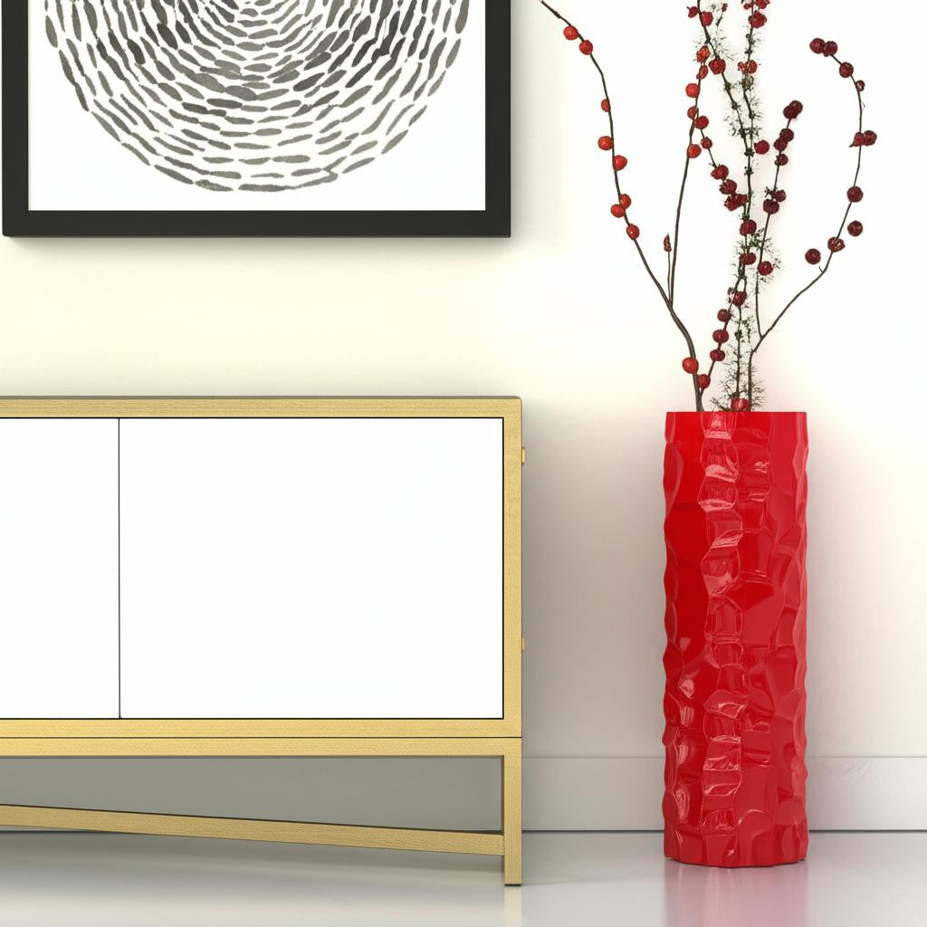 36 Red Faceted Geometric Resin Floor Vase
