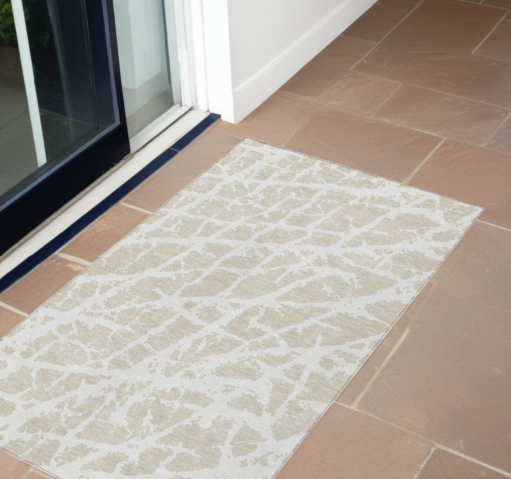 3' X 5' Beige And Ivory Abstract Washable Non Skid Indoor Outdoor Area Rug