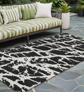 8' Runner Black And White Abstract Washable Non Skid Indoor Outdoor Runner Rug