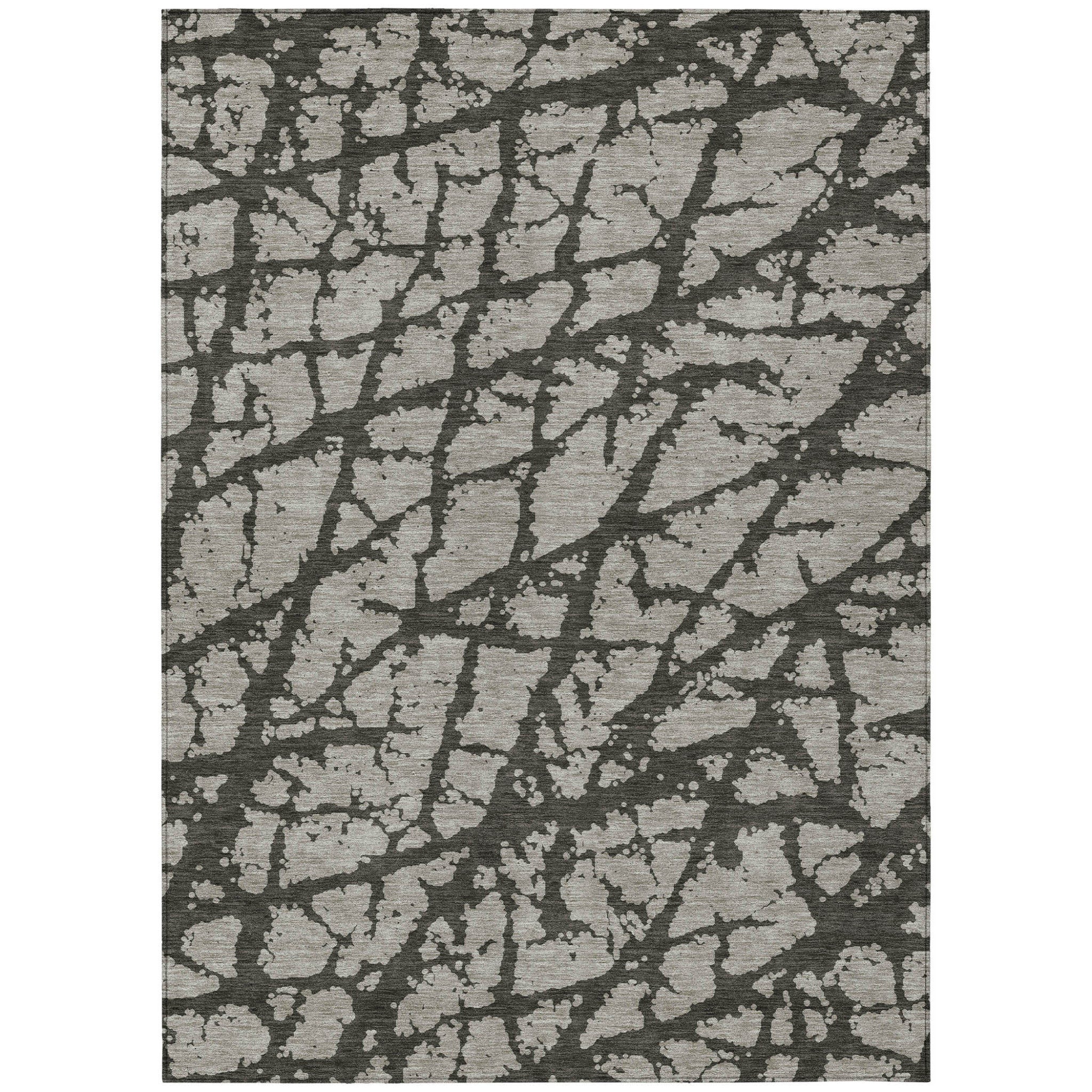 5' X 8' Gray And Black Abstract Washable Non Skid Indoor Outdoor Area Rug