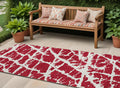 8' Runner Red And White Abstract Washable Non Skid Indoor Outdoor Runner Rug