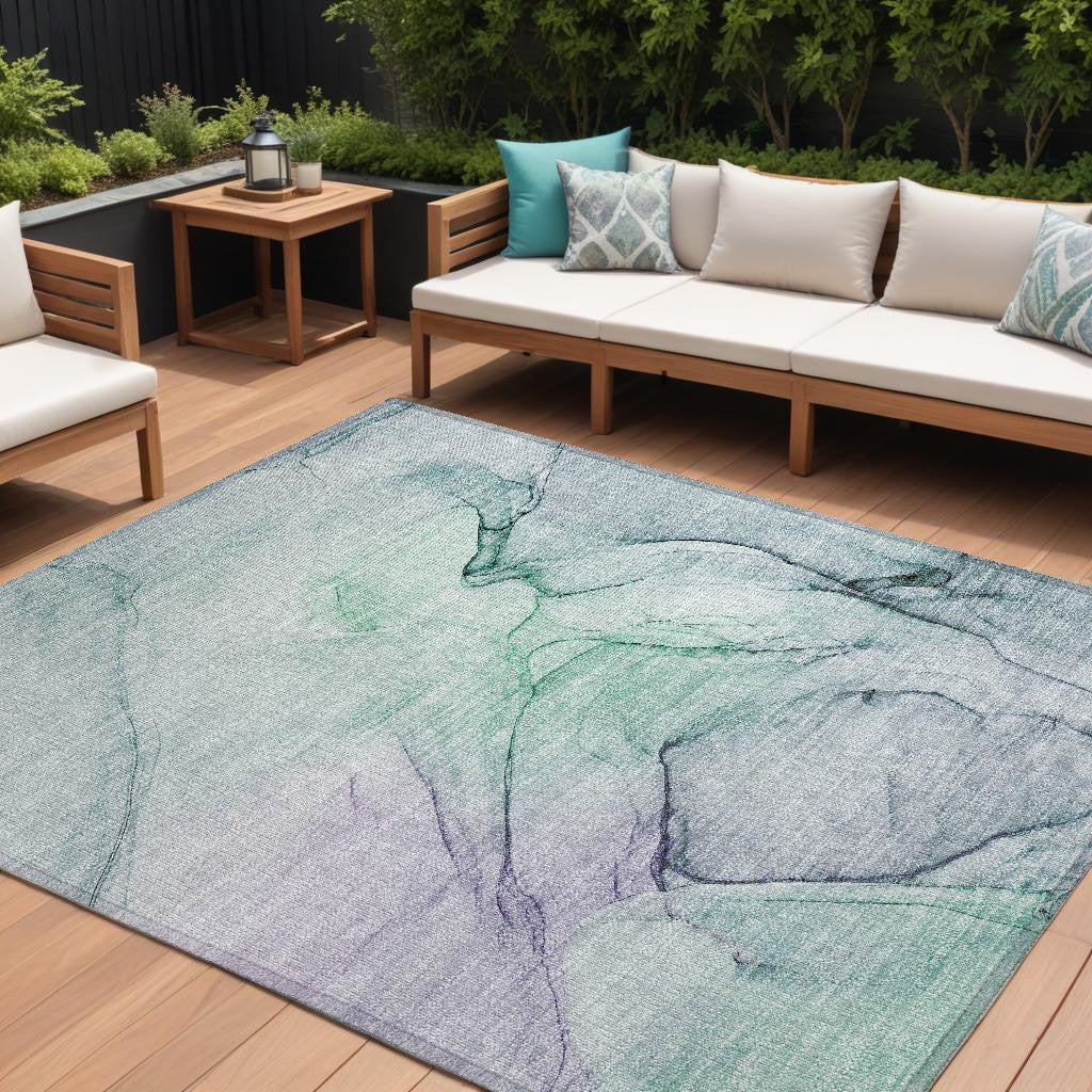 8' X 10' Blue And Gray Abstract Washable Non Skid Indoor Outdoor Area Rug
