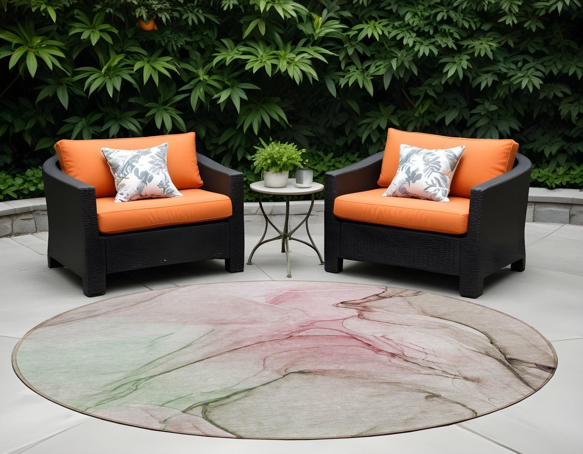 8' Round Gray And Pink Round Abstract Washable Non Skid Indoor Outdoor Area Rug