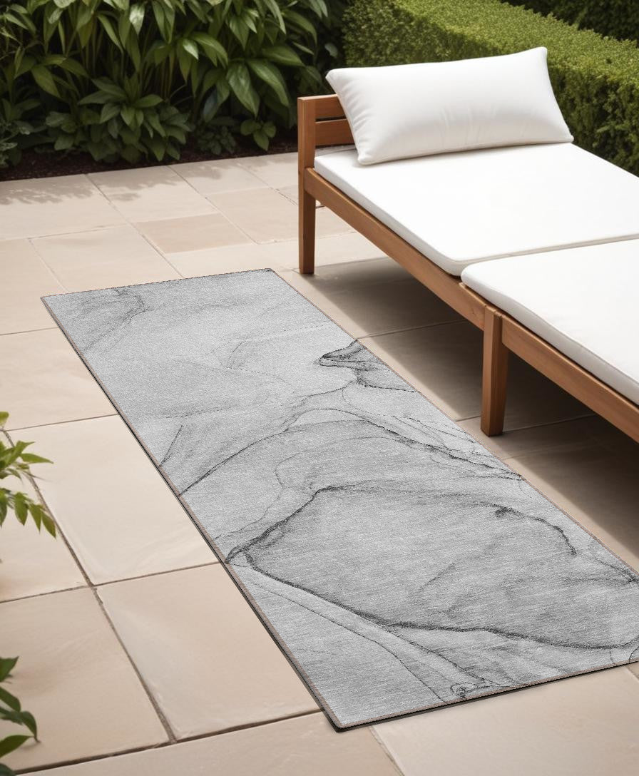 8' Runner Gray Abstract Washable Non Skid Indoor Outdoor Runner Rug