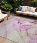10' X 14' Pink Abstract Washable Non Skid Indoor Outdoor Area Rug